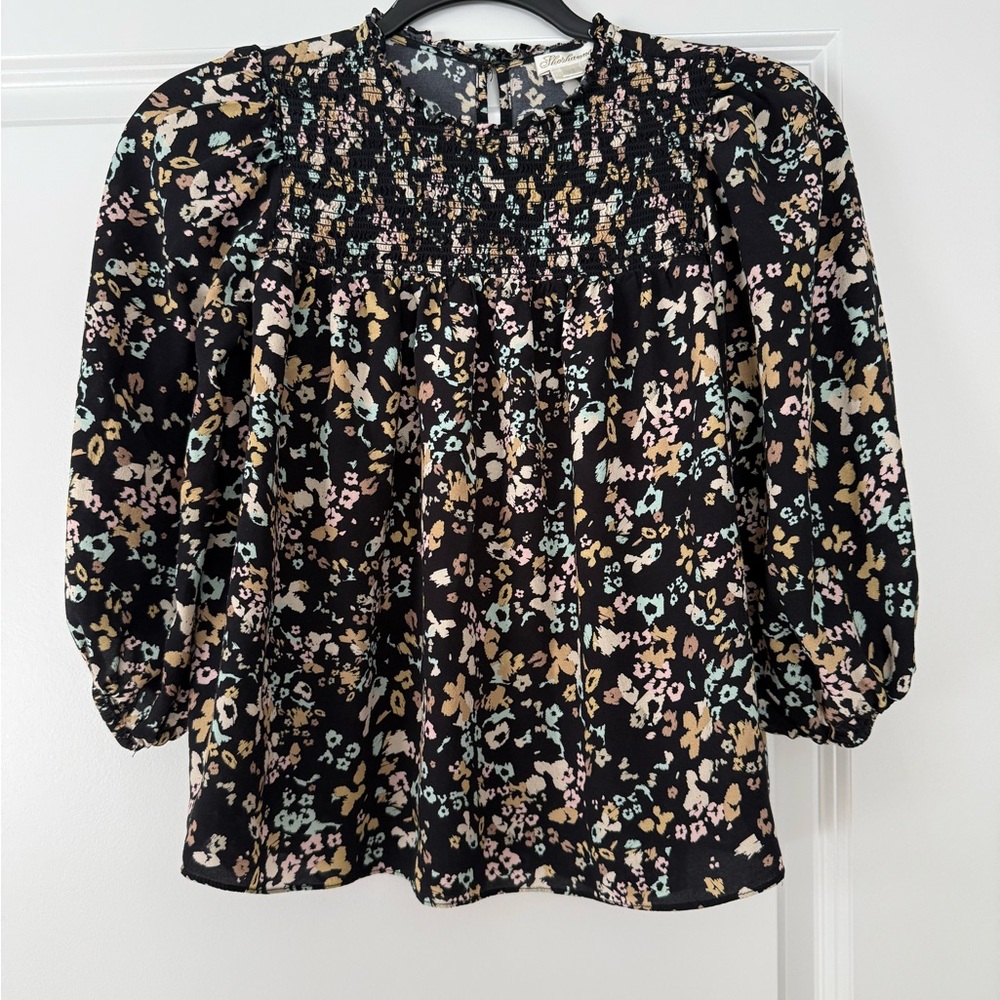 Shoshanna Black Floral Smocked Blouse